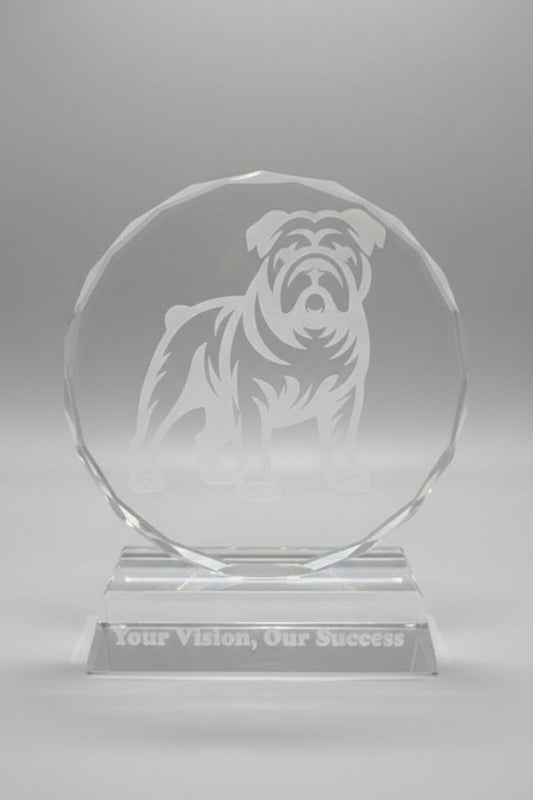 Crystal award with bulldog engraving