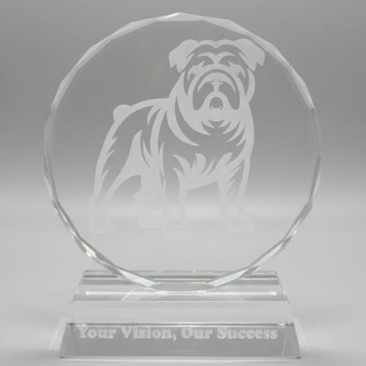 Crystal award with bulldog engraving