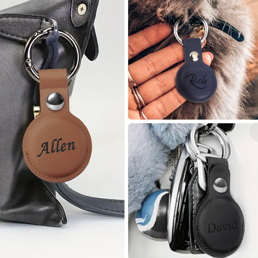 Personalised AirTag Keychain Australia, Custom Engraved Vegan Leather