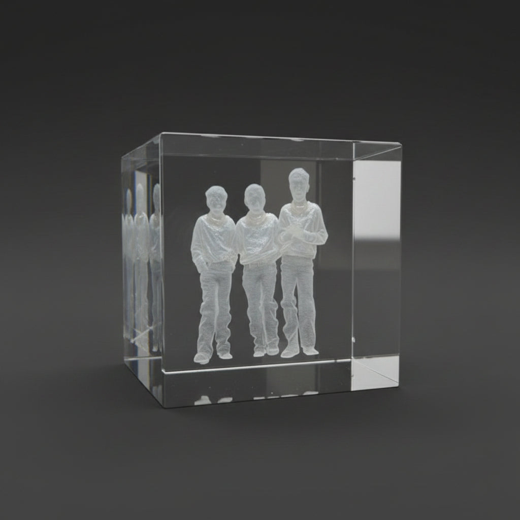 Clear Crystal block with internally engraved figures.